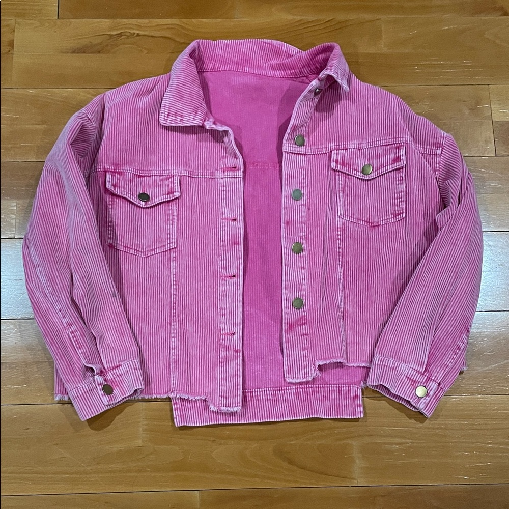 Stylish Pink Corduroy Jean Jacket